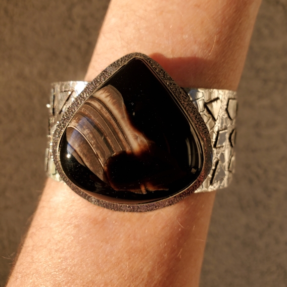 New Banded Agate 925 Silver Cuff Bracelet. - Picture 3 of 15